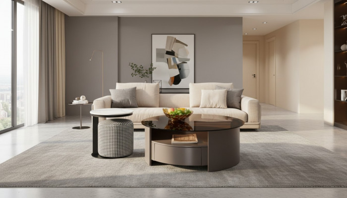 Grauer Canapé Dësch Dësch Niewendësch Kaffisdësch Luxus Design Modern