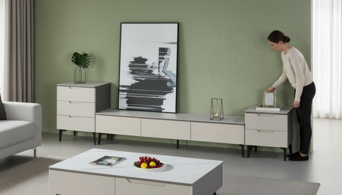 Wunnwelt TV Stänner RTV Lowboard Luxus Holz Modern Gro Wunnzëmmer