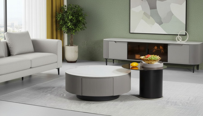 Ronne Set 2x Nuetsdëscher Kaffisdësch Säitendësch Design Wunnzëmmer