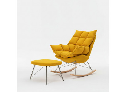 Sesselle mat Hocker Design Luxus Textil Sëtz Garnitur Wunnzëmmer Giel