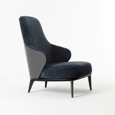 Elegante Fotell mat donkelgréngen Armleefst vun natierlecht Holz, moderne Stil