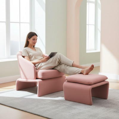Set Sessel a Fousshocker Club Lounge rosa Stoff am modernen Stil Wunnzëmmer