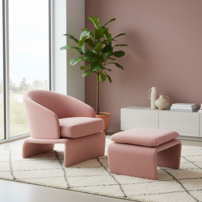 Set Sessel a Fousshocker Club Lounge rosa Stoff am modernen Stil Wunnzëmmer