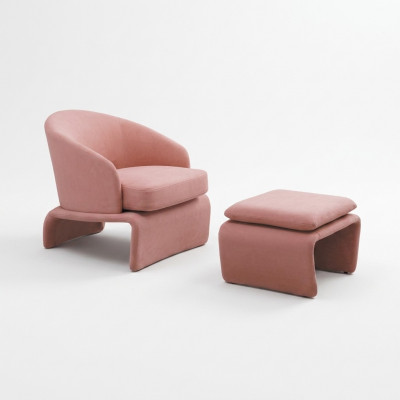 Set Sessel a Fousshocker Club Lounge rosa Stoff am modernen Stil Wunnzëmmer
