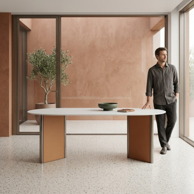 Iesszëmmer Dësch Ovale Designer Luxus Dëscher Holz Modern 200x100 Oval