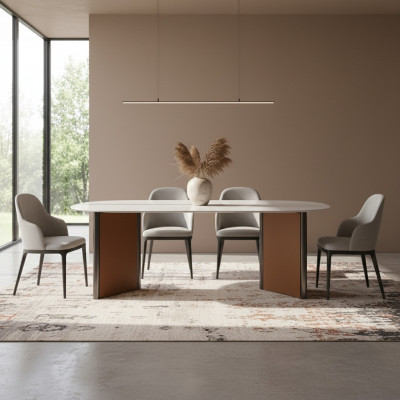 Luxus Modern Iessdësch Iesszëmmer Stil Modern Miwwelen Oval Dëscher Holz