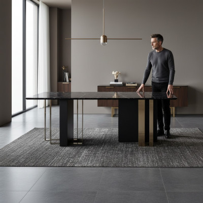 Schwaarzen Designer Iessdësch Iesszëmmer Miwwelen Dësch Luxus Holz Dëscher 240x100