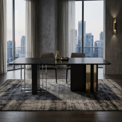 Schwaarzen Designer Iessdësch Iesszëmmer Miwwelen Dësch Luxus Holz Dëscher 240x100