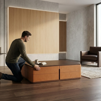 Wunnzëmmer Couchtisch Orange Luxus Material Holz Stil Modern Tischen