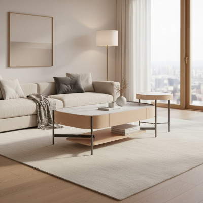 Wunnzëmmer Set 2x Couchtisch Kaffisdësch beige Modern Luxus Edelstahl