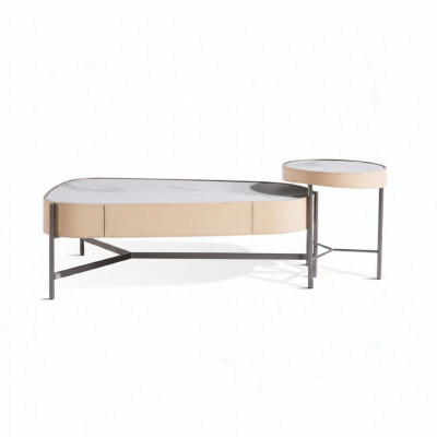 Wunnzëmmer Set 2x Couchtisch Kaffisdësch beige Modern Luxus Edelstahl