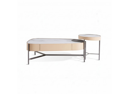 Wunnzëmmer Set 2x Couchtisch Kaffisdësch beige Modern Luxus Edelstahl