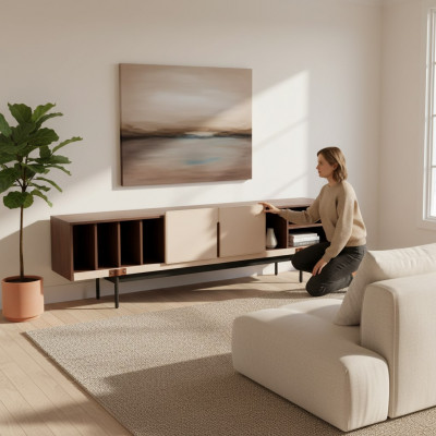 Wunnzëmmer Modernen TV-Schaf Miwwel RTV-Stänner Holz Design Schranken