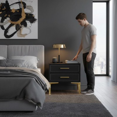 Nuechtstisch Luxus schwaarz Schlofzëmmer Neien Design Miwwel Stil Modern.