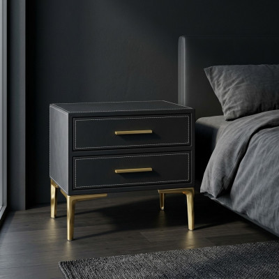 Nuechtstisch Luxus schwaarz Schlofzëmmer Neien Design Miwwel Stil Modern.