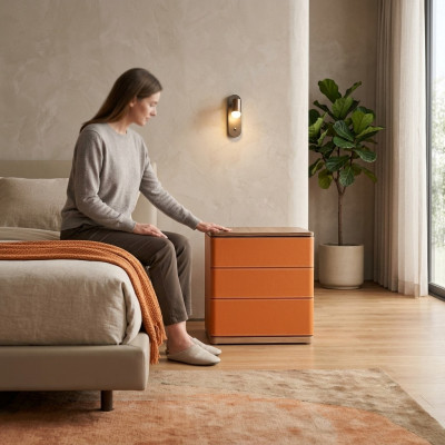 Schlofzëmmer Nuetsdësch Design Neit Material Holz Luxus orange