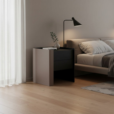 Schwaarzen Nuetsdësch Designer Nuetskompet Schlofzëmmer Holz Miwwelen Nei