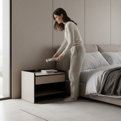 Schlofkummer Nuetsdësch Modern Holz beige Luxus Niewendëscher Miwwelen