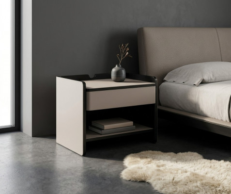 Schlofkummer Nuetsdësch Modern Holz beige Luxus Niewendëscher Miwwelen