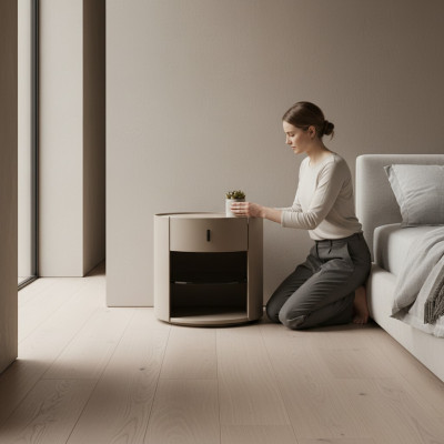 Beige Designer Nuetsdësch Luxus Nuetekonsol Schlofzëmmer Miwwelen Stil