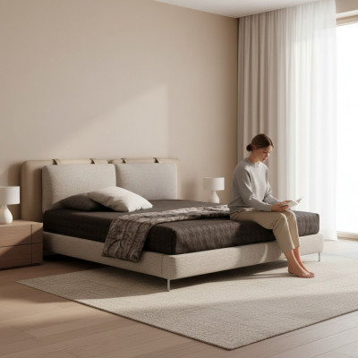 Schlofzëmmer Grousst Duebelbett stilvoll Bett Holz nei Luxus Modern