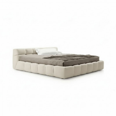 Wäiss beige Bett Schlofzëmmer Better Duebelbetter Schlofbett Textil