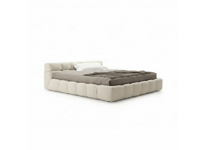 Wäiss beige Bett Schlofzëmmer Better Duebelbetter Schlofbett Textil