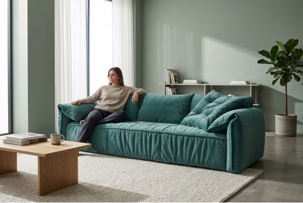 Blo Dräisëtzer Wunnzëmmer Sofaen 3-Sëtzer Canapé Textilmiwwel Stoffsofaen