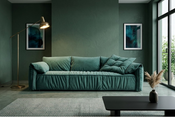 Blo Dräisëtzer Wunnzëmmer Sofaen 3-Sëtzer Canapé Textilmiwwel Stoffsofaen