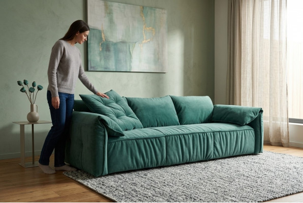 Designer bloe Canapé dräisëtzt Couch Wunnzëmmer Sëtz Miwwelen Textil Canapéen