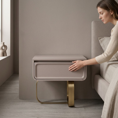 Beige Nuetsdësch Schlofzëmmer Niewendësch Edelstahl Holzdësch Modern