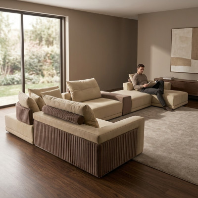 Wunnzëmmer Eckcanapé U-Form Couch Sitz Polster Garnitur Modern Sofa Nei