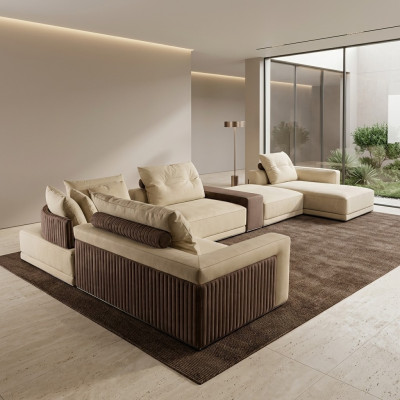 Wunnzëmmer Eckcanapé U-Form Couch Sitz Polster Garnitur Modern Sofa Nei