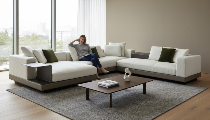 Ecksofa wäiss U-Form Luxus Stil Modern Wunnzëmmer Sofa Wohnlandschaft