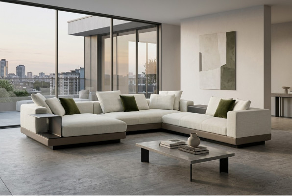 Ecksofa wäiss U-Form Luxus Stil Modern Wunnzëmmer Sofa Wohnlandschaft