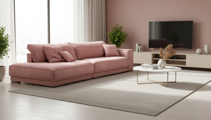 Rosa grouss Sofa Canapé xxl Stoffcouch Wunnzëmmer Canapéen 3-Sëtzer Miwwele