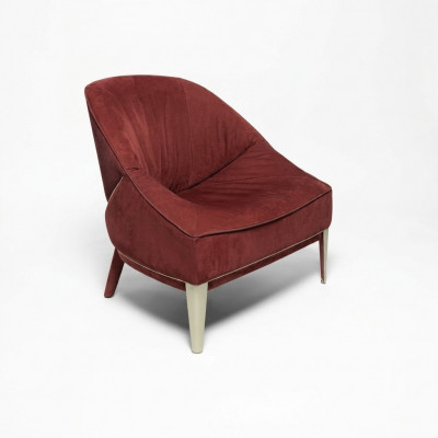 Rouden Designer Fauteuil Holzstillen Stoffsëtz Eenzelstull Wunnzëmmer Miwwelen