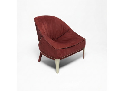 Rouden Designer Fauteuil Holzstillen Stoffsëtz Eenzelstull Wunnzëmmer Miwwelen