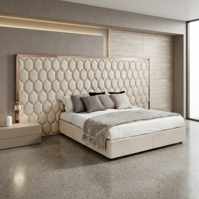 Grousst beige duebel Bett Designer Bett Bettgestell mat Kappdeckel Miwwelen
