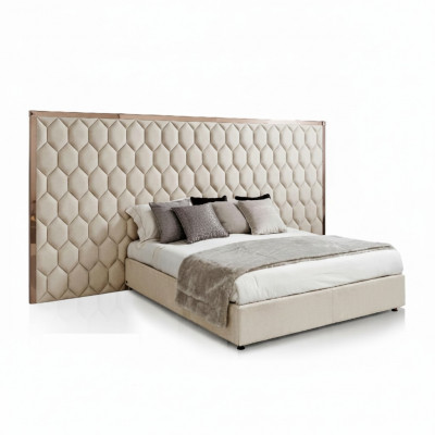 Grousst beige duebel Bett Designer Bett Bettgestell mat Kappdeckel Miwwelen
