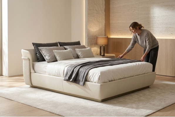 Designer Wäisst Duebelbett Schlofkummer Miwwelen Grouss Familljebetter Bett