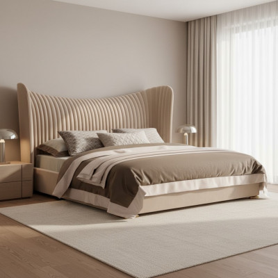 Béiges Duebelbett Designer Holz Better Bettgesteller Schlofzëmmer Miwwelen Bett