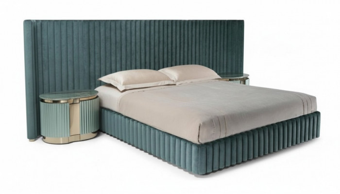 Schlofzimmermiwwel Duebelbett 2x Nuetsdëscher Bettgestell Nuetskëschtchen