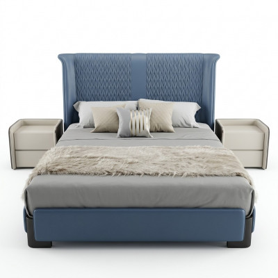 Schlofzëmmer Set Bett 2x Nuetsdësch 3 Stéck Design Modern Luxus Bettengruppe Nei
