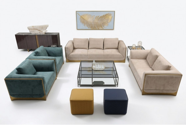 Wohnzëmmer Sofa Garnitur 3+3 Sëtzer Modern Set Design Sofa Couch Miwwelen
