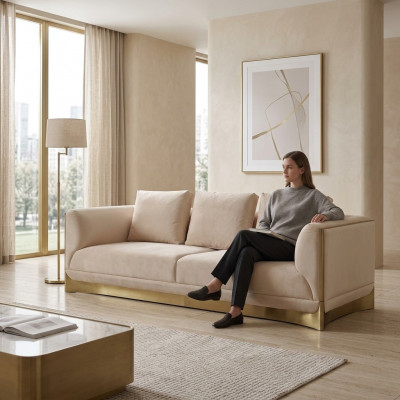 Canapé 3 Sëtzer Canapéë Wunnzëmmer Luxus Stil Modern beige Canapé Miwwelen
