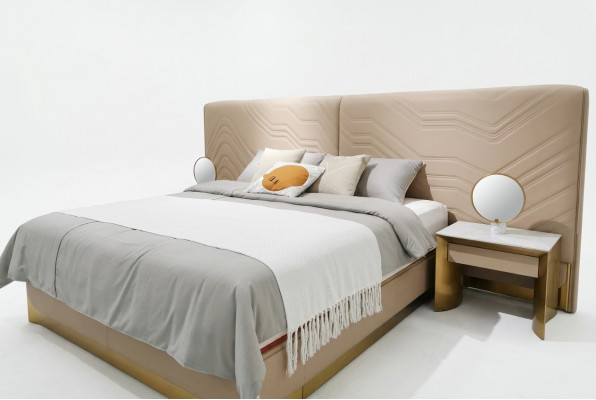 Elegant Duebelbett luxuriéise Schlofzëmmerbett stilvollt Bett