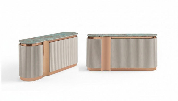 Stilvoll Säitboard Kommode Anrichte Spigel Holz Iesszëmmer Schief Set beige