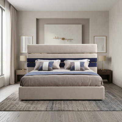 Modern Designer Duebelbett mat Holzrahmen Stilvollt Bett Nei a Beige