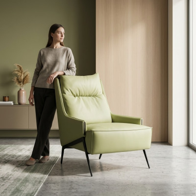 Wunnzëmmer Fotell 1 Still Canapé Polster Luxus Textil Design Holz Miwwelen